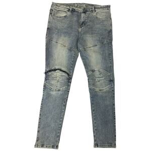 Crysp Denim Men's Distressed Graphic Skinny Fit Stretch Denim Jeans in Size 38